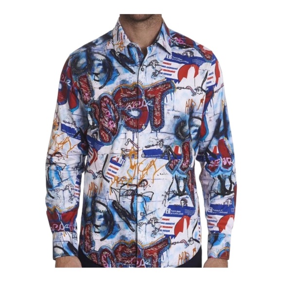 ROBERT GRAHAM Pichacao Graffiti Print Part Embroidered Sports Shirt LS 2x - Picture 2 of 16